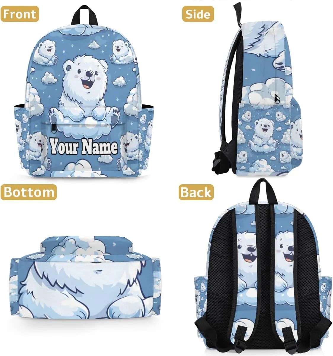 Personalized Cute Cartoon Polar Bear Preschool Toddler Backpack for Boys Girls Custom Kids Name Small Bookbags Kindergarten Elementary Backpack, Polar Bears