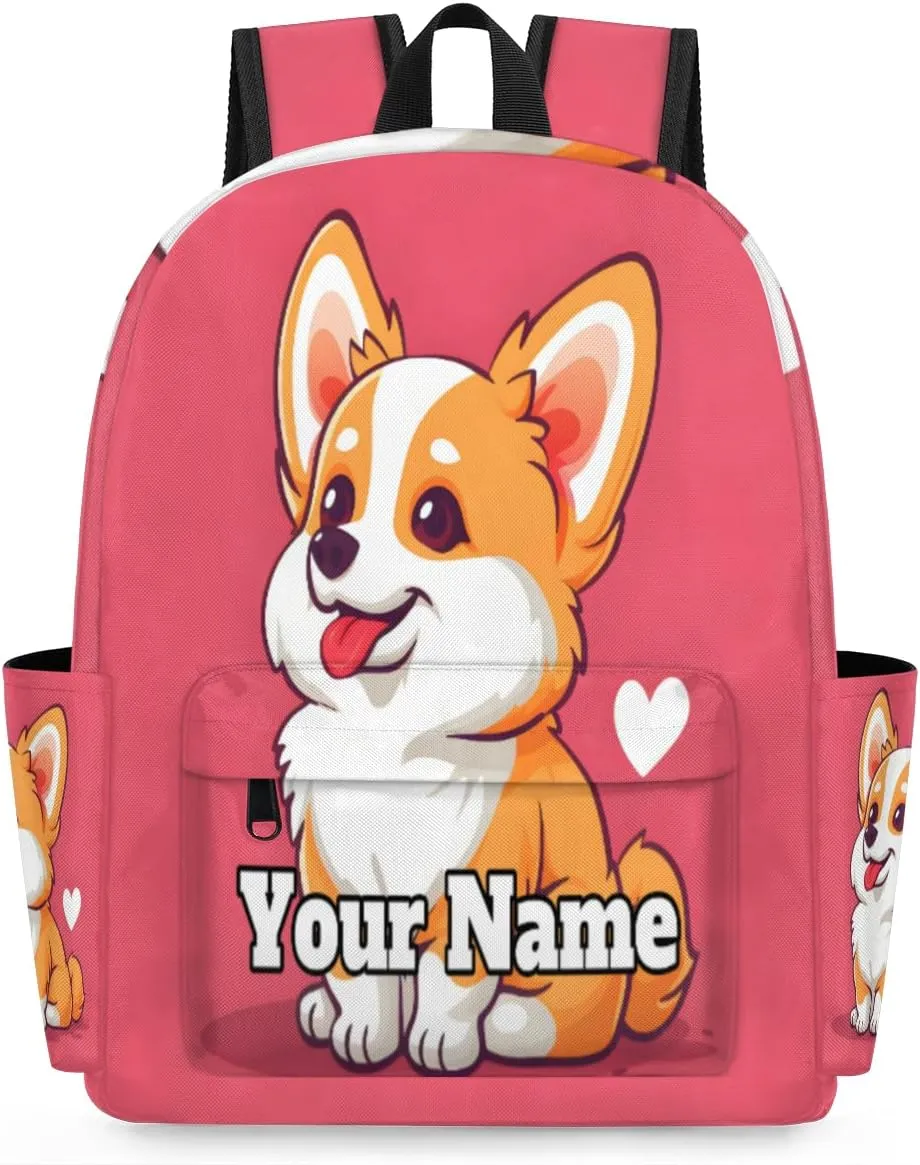 Personalized Cute Corgi Preschool Toddler Backpack for Boys Girls Custom Kids Name Small Bookbags Kindergarten Elementary Backpack, Dog Pet Animals
