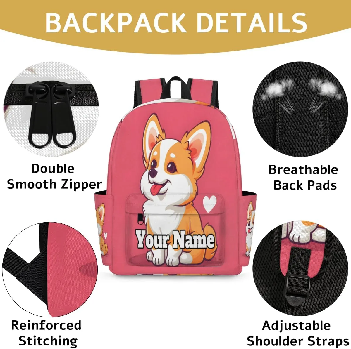 Personalized Cute Corgi Preschool Toddler Backpack for Boys Girls Custom Kids Name Small Bookbags Kindergarten Elementary Backpack, Dog Pet Animals