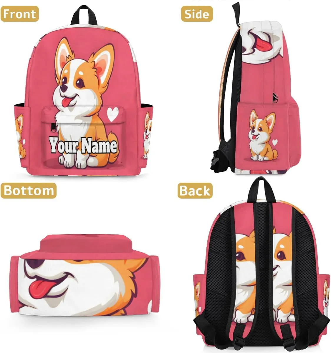 Personalized Cute Corgi Preschool Toddler Backpack for Boys Girls Custom Kids Name Small Bookbags Kindergarten Elementary Backpack, Dog Pet Animals