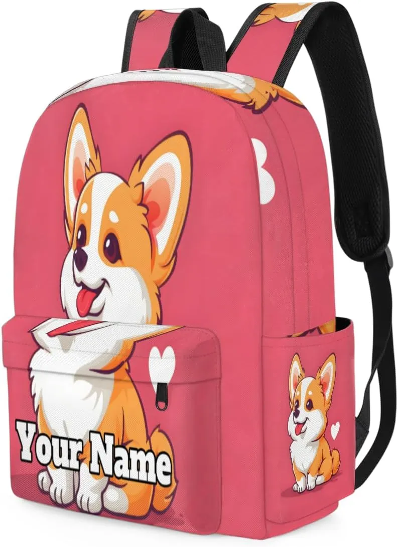 Personalized Cute Corgi Preschool Toddler Backpack for Boys Girls Custom Kids Name Small Bookbags Kindergarten Elementary Backpack, Dog Pet Animals