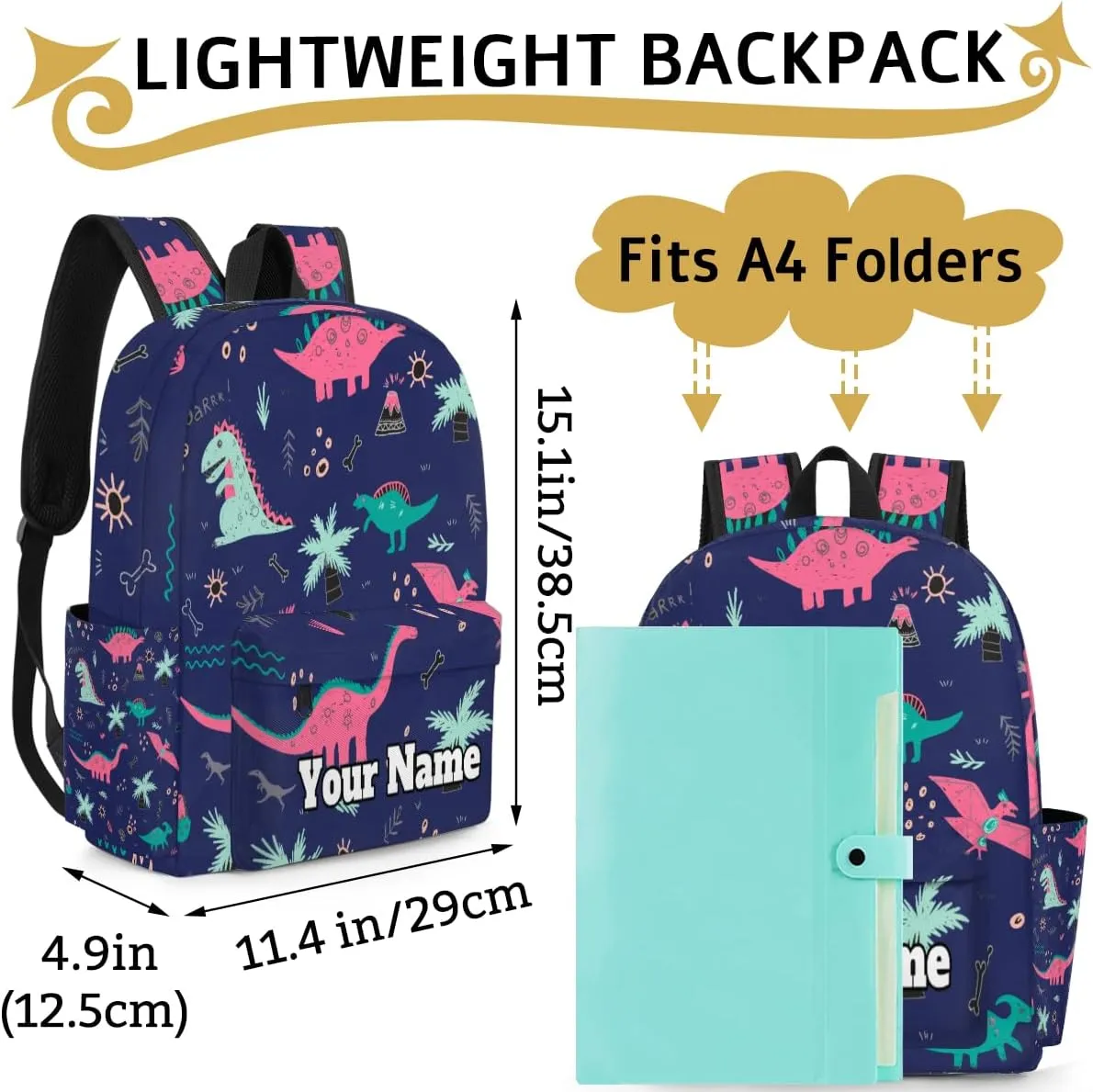 Personalized Cute Dinosaur Preschool Toddler Backpack for Boys Girls Custom Kids Name Small Bookbags Kindergarten Elementary Backpack, Animals