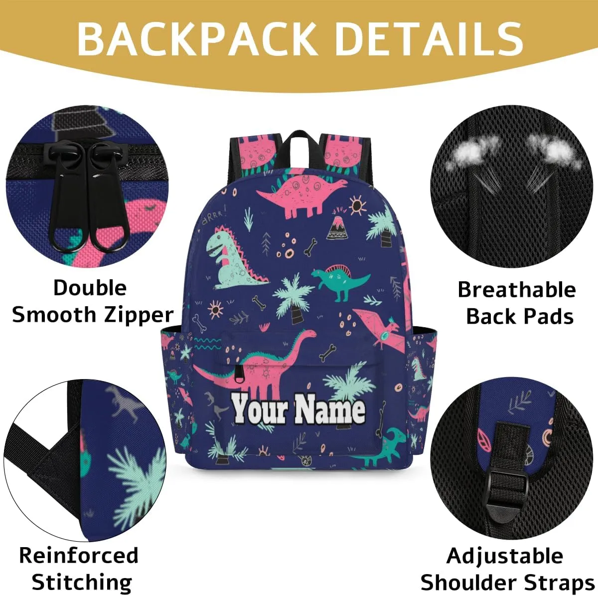 Personalized Cute Dinosaur Preschool Toddler Backpack for Boys Girls Custom Kids Name Small Bookbags Kindergarten Elementary Backpack, Animals