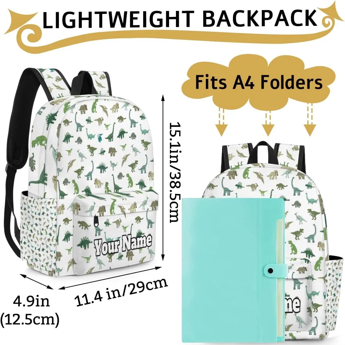 Personalized Cute Dinosaur Preschool Toddler Backpack for Boys Girls Custom Kids Name Small Bookbags Kindergarten Elementary Backpack, Dinosaur