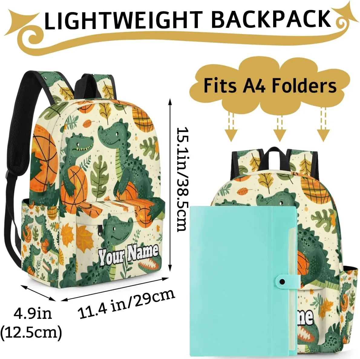 Personalized Cute Dinosaur Preschool Toddler Backpack for Boys Girls Custom Kids Name Small Bookbags Kindergarten Elementary Backpack, Tropical Plants Basketball