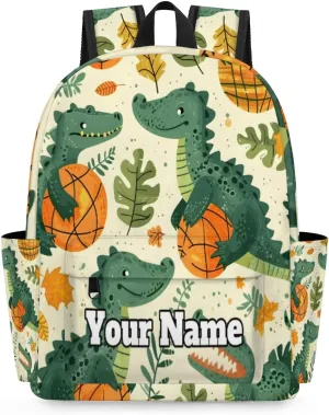 Personalized Cute Dinosaur Preschool Toddler Backpack for Boys Girls Custom Kids Name Small Bookbags Kindergarten Elementary Backpack, Tropical Plants Basketball