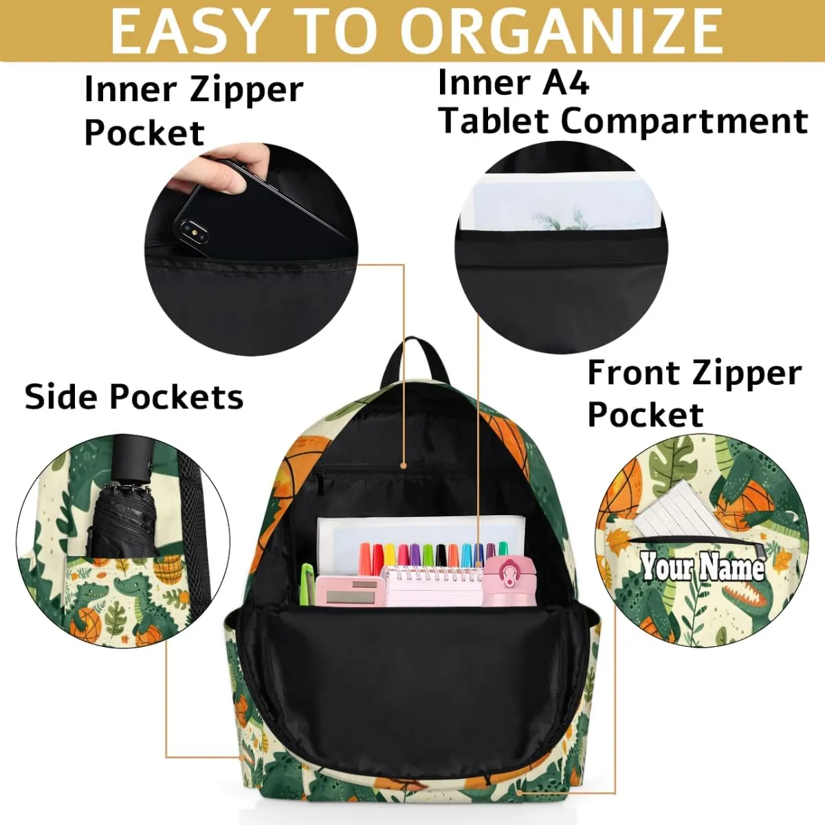 Personalized Cute Dinosaur Preschool Toddler Backpack for Boys Girls Custom Kids Name Small Bookbags Kindergarten Elementary Backpack, Tropical Plants Basketball