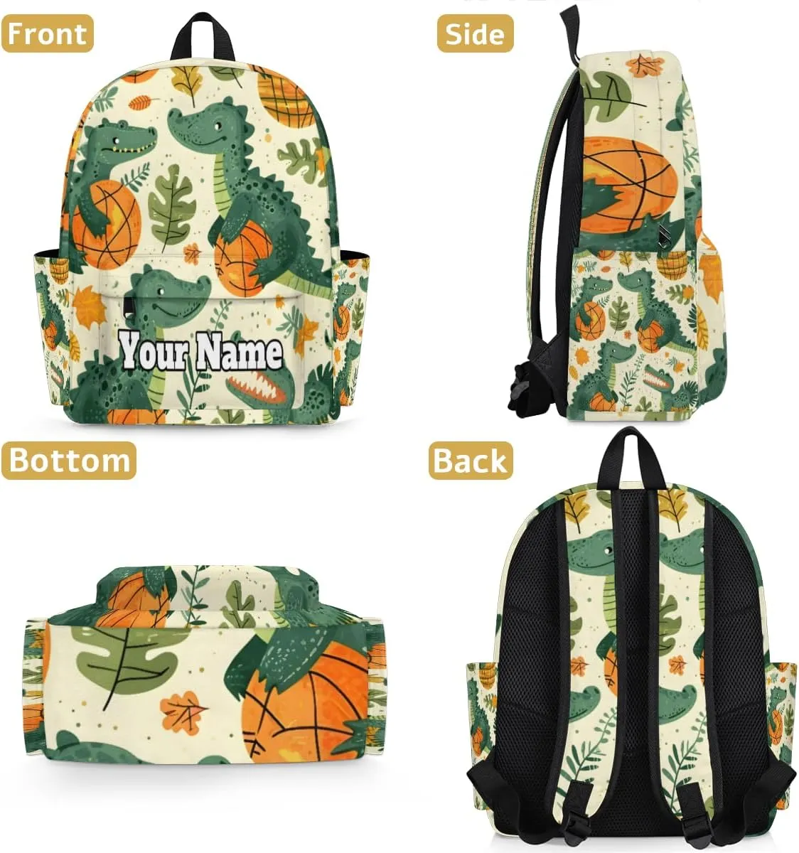 Personalized Cute Dinosaur Preschool Toddler Backpack for Boys Girls Custom Kids Name Small Bookbags Kindergarten Elementary Backpack, Tropical Plants Basketball