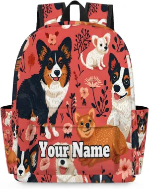 Personalized Cute Dogs Preschool Toddler Backpack for Boys Girls Custom Kids Name Small Bookbags Kindergarten Elementary Backpack, Dogs Floral