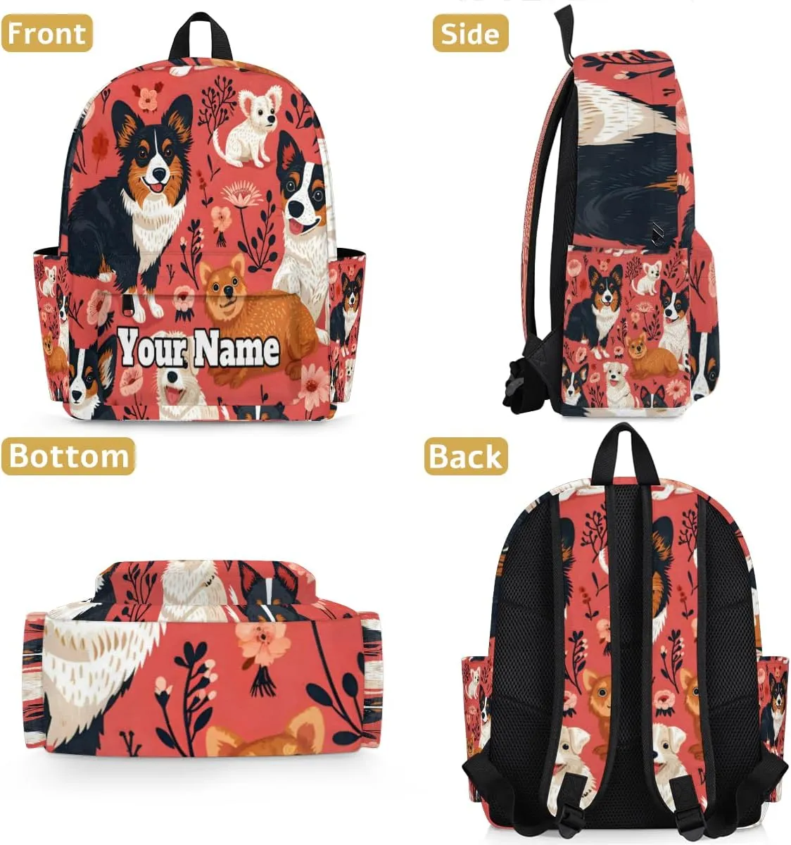 Personalized Cute Dogs Preschool Toddler Backpack for Boys Girls Custom Kids Name Small Bookbags Kindergarten Elementary Backpack, Dogs Floral