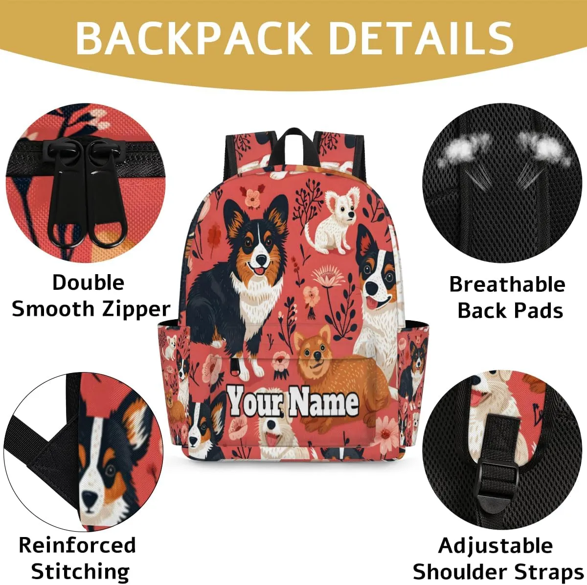 Personalized Cute Dogs Preschool Toddler Backpack for Boys Girls Custom Kids Name Small Bookbags Kindergarten Elementary Backpack, Dogs Floral