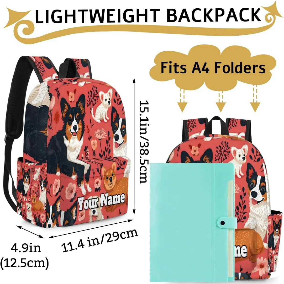 Personalized Cute Dogs Preschool Toddler Backpack for Boys Girls Custom Kids Name Small Bookbags Kindergarten Elementary Backpack, Dogs Floral