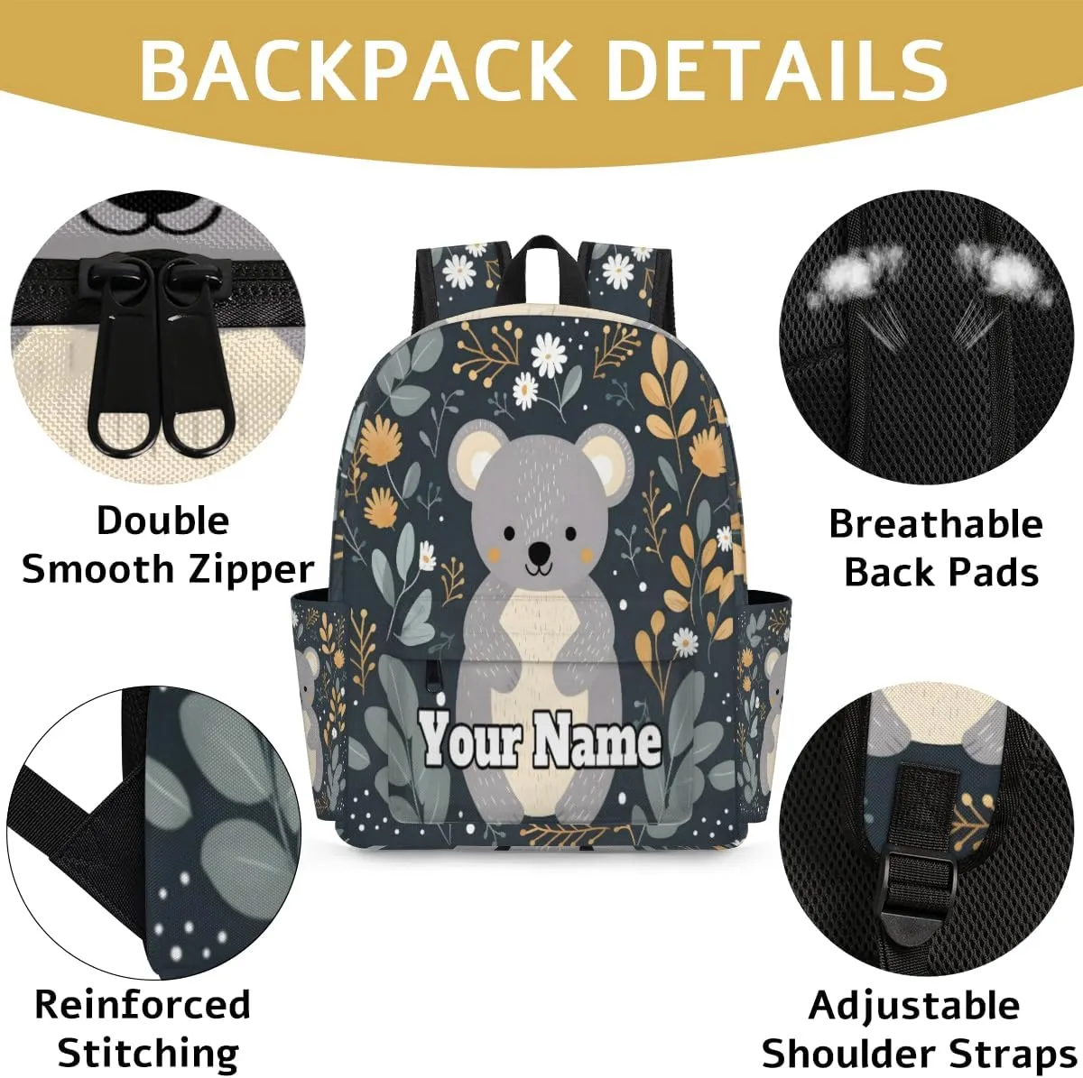 Personalized Cute Koala Preschool Toddler Backpack for Boys Girls Custom Kids Name Small Bookbags Kindergarten Elementary Backpack, Koala