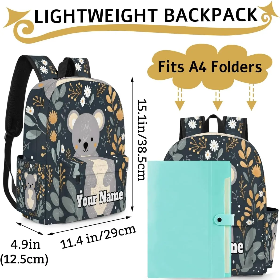 Personalized Cute Koala Preschool Toddler Backpack for Boys Girls Custom Kids Name Small Bookbags Kindergarten Elementary Backpack, Koala
