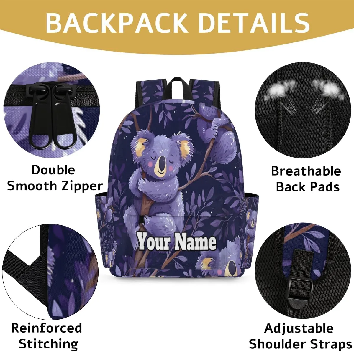 Personalized Cute Koalas Preschool Toddler Backpack for Boys Girls Custom Kids Name Small Bookbags Kindergarten Elementary Backpack, Cartoon Koala