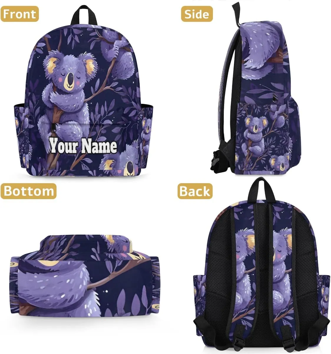 Personalized Cute Koalas Preschool Toddler Backpack for Boys Girls Custom Kids Name Small Bookbags Kindergarten Elementary Backpack, Cartoon Koala