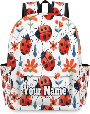 Personalized Cute Ladybird Preschool Toddler Backpack for Boys Girls Custom Kids Name Small Bookbags Kindergarten Elementary Backpack, Red Ladybugs