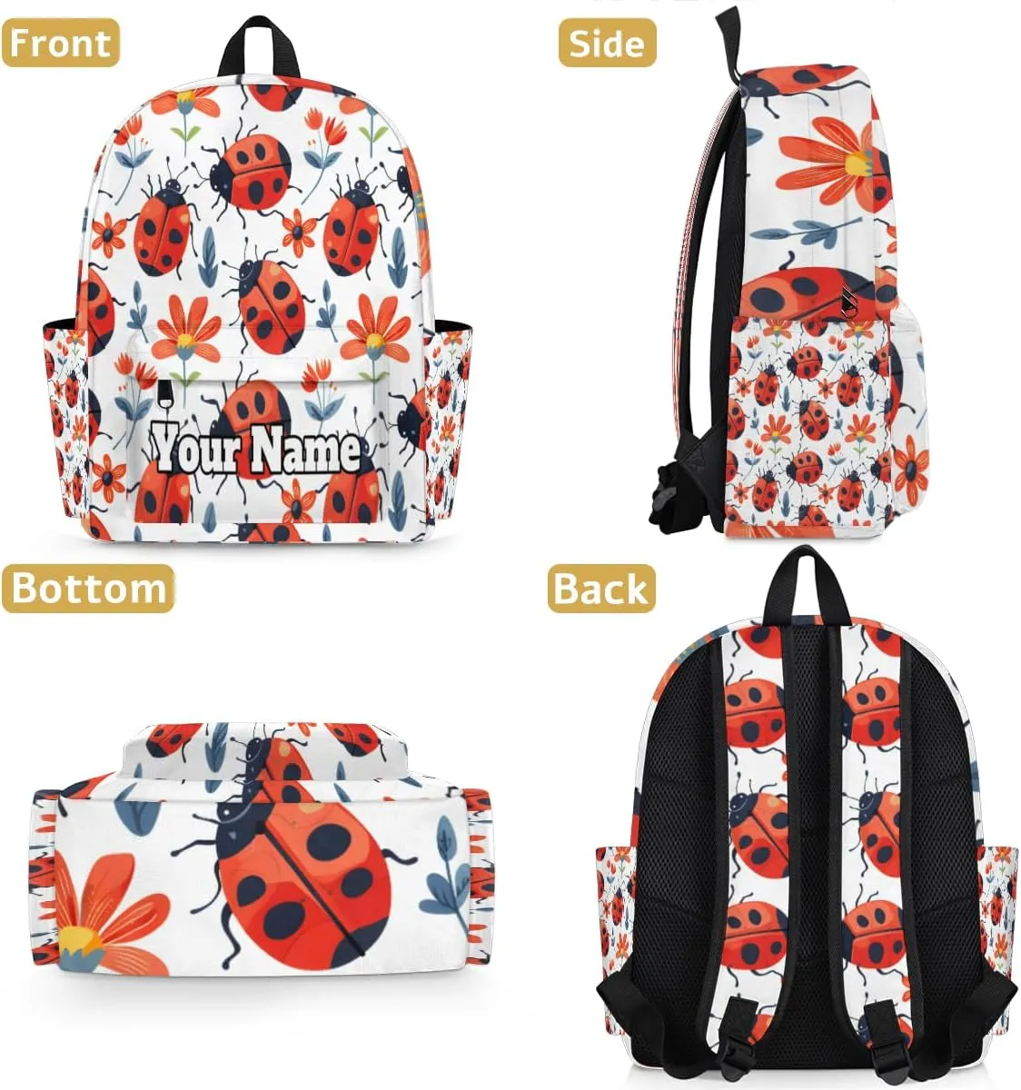 Personalized Cute Ladybird Preschool Toddler Backpack for Boys Girls Custom Kids Name Small Bookbags Kindergarten Elementary Backpack, Red Ladybugs