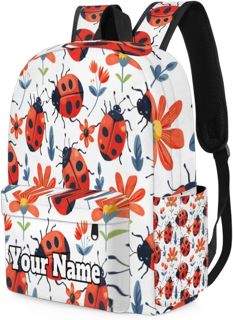 Personalized Cute Ladybird Preschool Toddler Backpack for Boys Girls Custom Kids Name Small Bookbags Kindergarten Elementary Backpack, Red Ladybugs