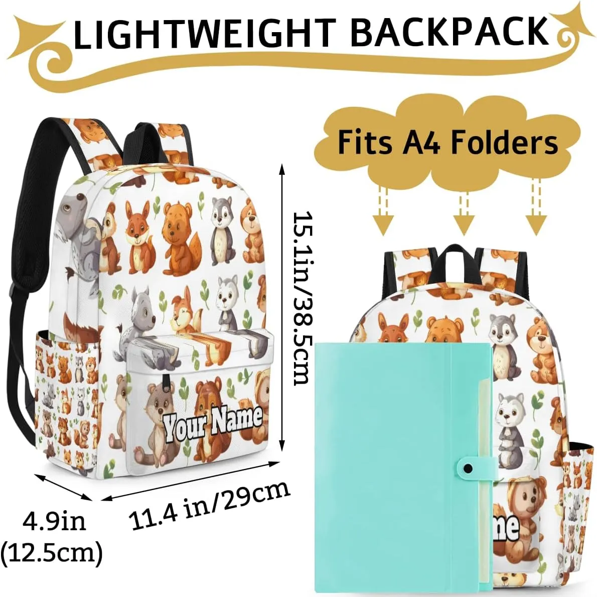 Personalized Cute Squirrel Preschool Toddler Backpack for Boys Girls Custom Kids Name Small Bookbags Kindergarten Elementary Backpack, Animals