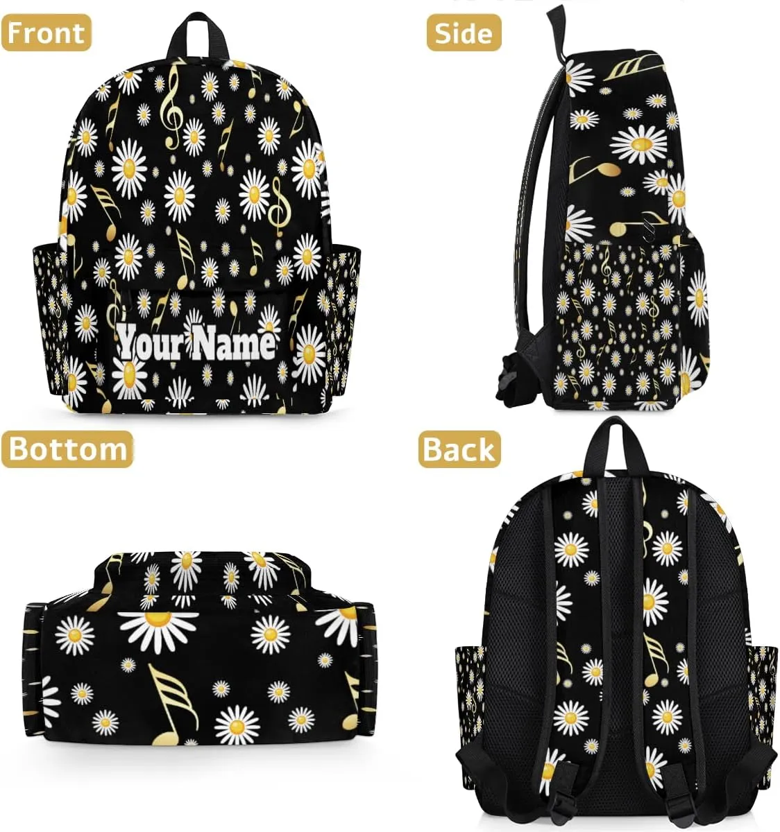 Personalized Daisy Preschool Toddler Backpack for Boys Girls Custom Kids Name Small Bookbags Kindergarten Elementary Backpack, Musical Notes