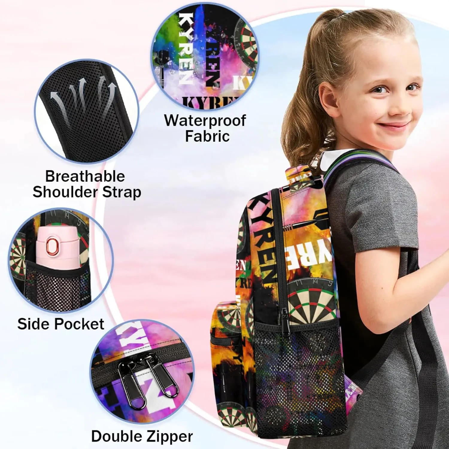 Personalized Darts Backpack with Name, Custom Sports Bag Backpack for Men Women, Customized Laptop Backpacks Travel Camping Daypack, Black Colorful