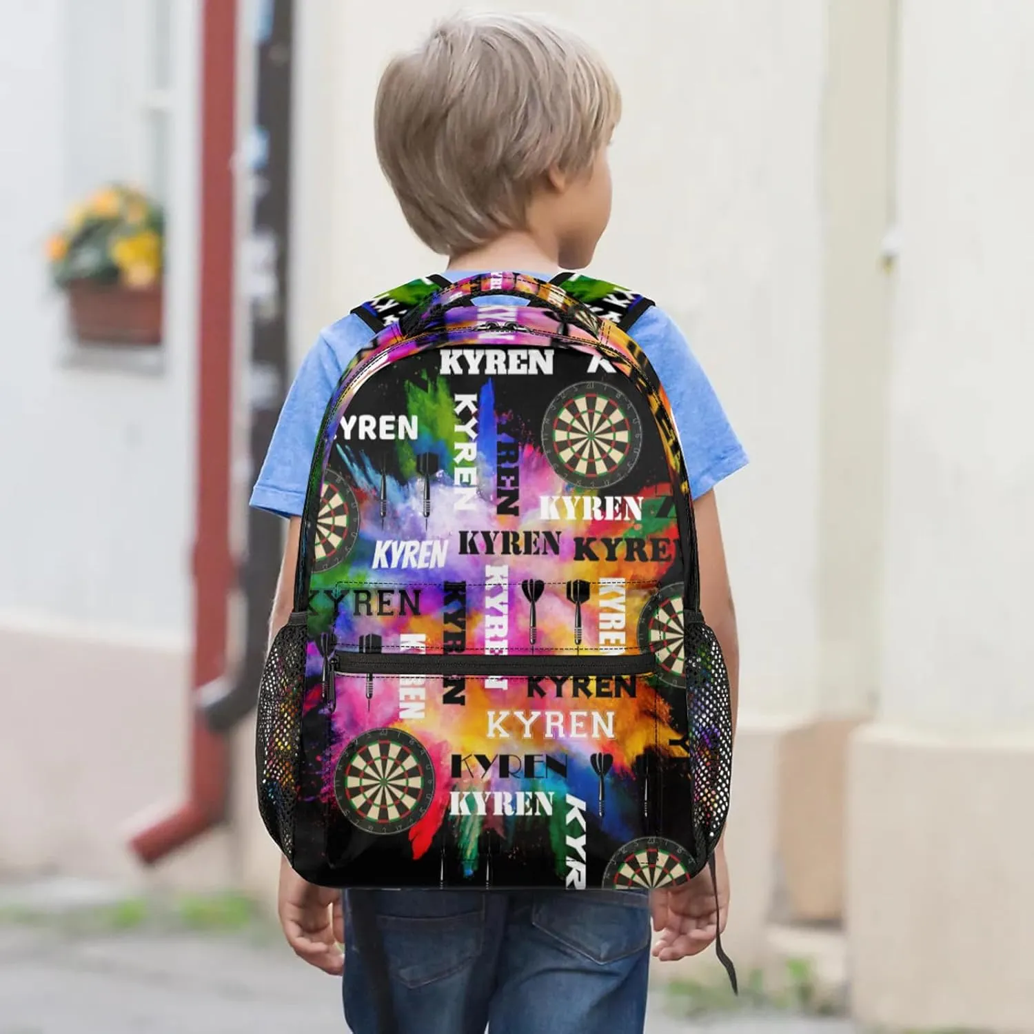 Personalized Darts Backpack with Name, Custom Sports Bag Backpack for Men Women, Customized Laptop Backpacks Travel Camping Daypack, Black Colorful
