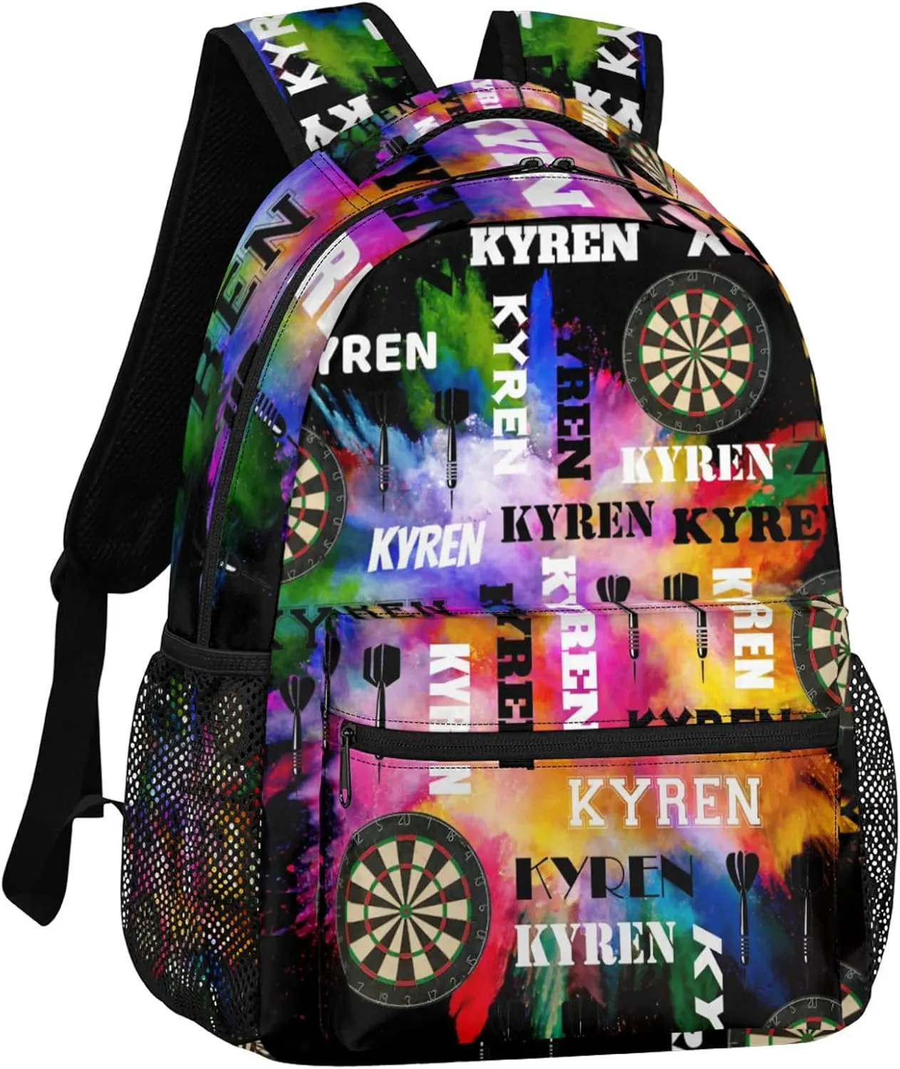 Personalized Darts Backpack with Name, Custom Sports Bag Backpack for Men Women, Customized Laptop Backpacks Travel Camping Daypack, Black Colorful