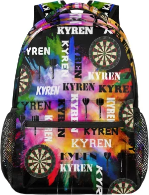 Personalized Darts Backpack with Name, Custom Sports Bag Backpack for Men Women, Customized Laptop Backpacks Travel Camping Daypack, Black Colorful