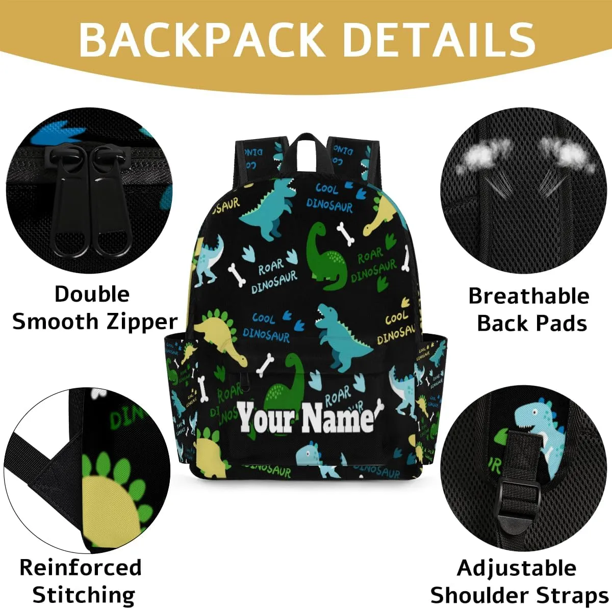 Personalized Dinosaur Pattern Preschool Toddler Backpack for Boys Girls Custom Kids Name Small Bookbags Kindergarten Elementary Backpack, Dinosaurs