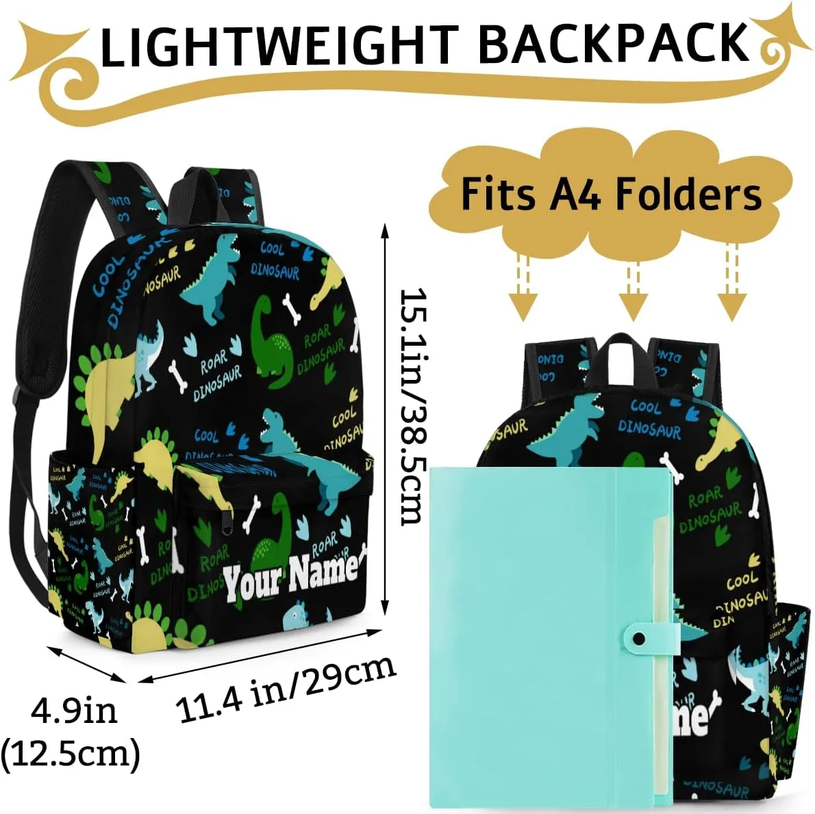 Personalized Dinosaur Pattern Preschool Toddler Backpack for Boys Girls Custom Kids Name Small Bookbags Kindergarten Elementary Backpack, Dinosaurs