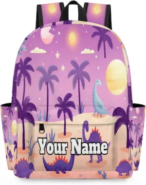 Personalized Dinosaur Preschool Toddler Backpack for Boys Girls Custom Kids Name Small Bookbags Kindergarten Elementary Backpack, Purple Dinosaur