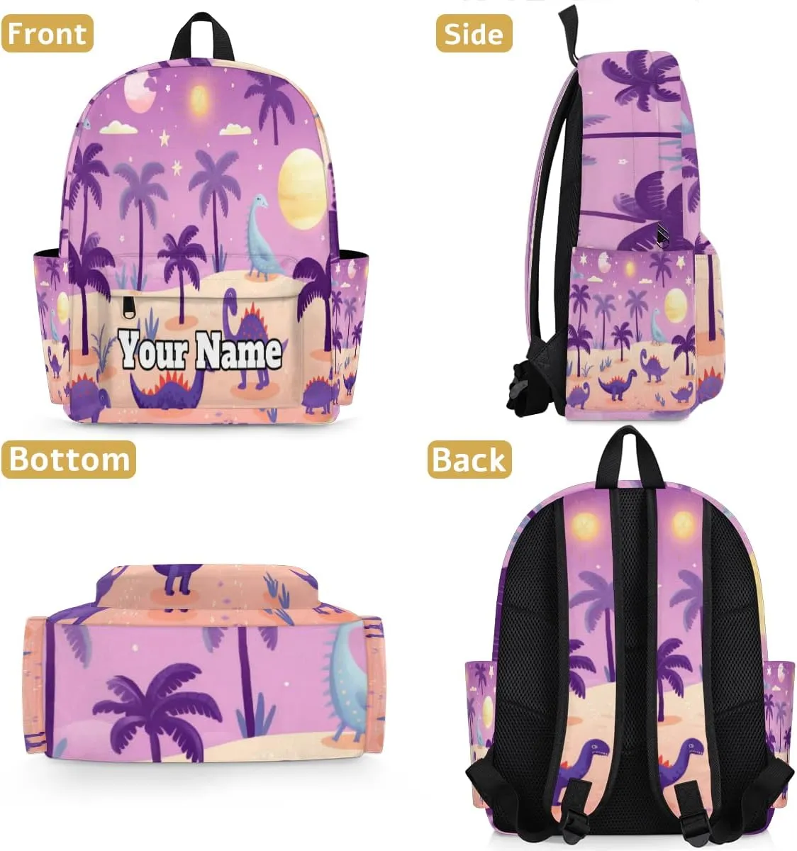 Personalized Dinosaur Preschool Toddler Backpack for Boys Girls Custom Kids Name Small Bookbags Kindergarten Elementary Backpack, Purple Dinosaur