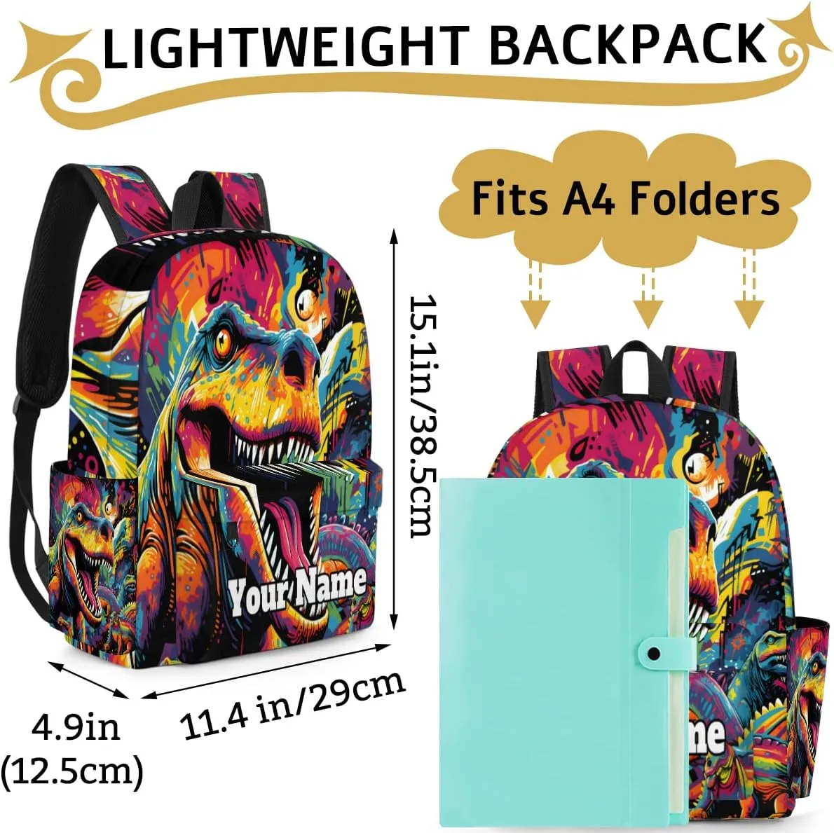 Personalized Dinosaur Preschool Toddler Backpack for Boys Girls Custom Kids Name Small Bookbags Kindergarten Elementary Backpack, Tyrannosaurus Rex