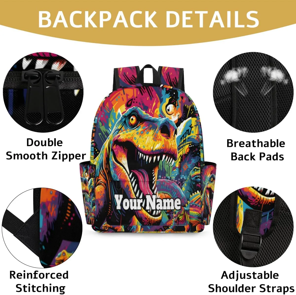 Personalized Dinosaur Preschool Toddler Backpack for Boys Girls Custom Kids Name Small Bookbags Kindergarten Elementary Backpack, Tyrannosaurus Rex