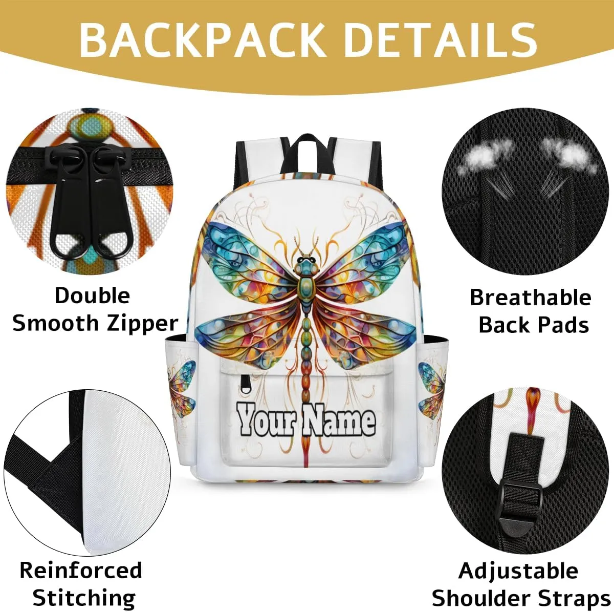 Personalized Dragonfly Preschool Toddler Backpack for Boys Girls Custom Kids Name Small Bookbags Kindergarten Elementary Backpack, Colourful
