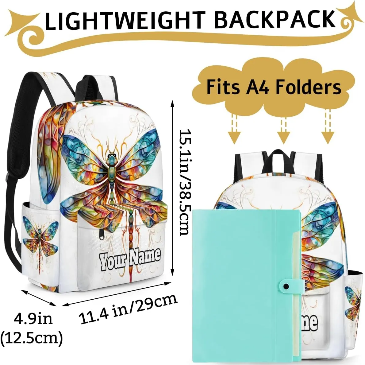 Personalized Dragonfly Preschool Toddler Backpack for Boys Girls Custom Kids Name Small Bookbags Kindergarten Elementary Backpack, Colourful