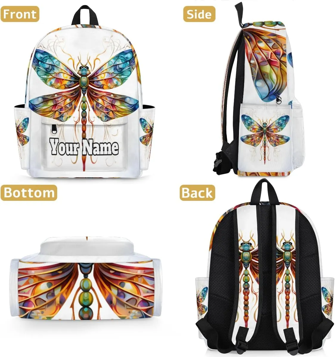 Personalized Dragonfly Preschool Toddler Backpack for Boys Girls Custom Kids Name Small Bookbags Kindergarten Elementary Backpack, Colourful