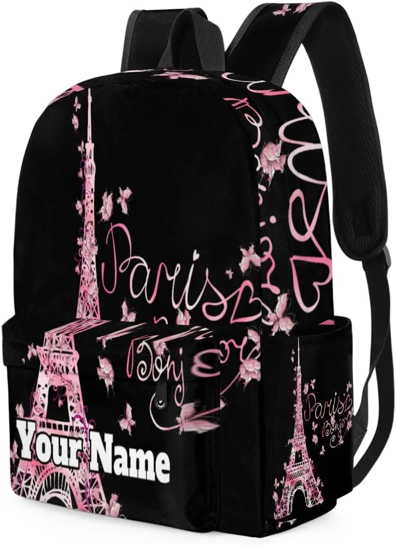 Personalized Eiffel Tower Preschool Toddler Backpack for Boys Girls Custom Kids Name Small Bookbags Kindergarten Elementary Backpack, Butterfly Paris