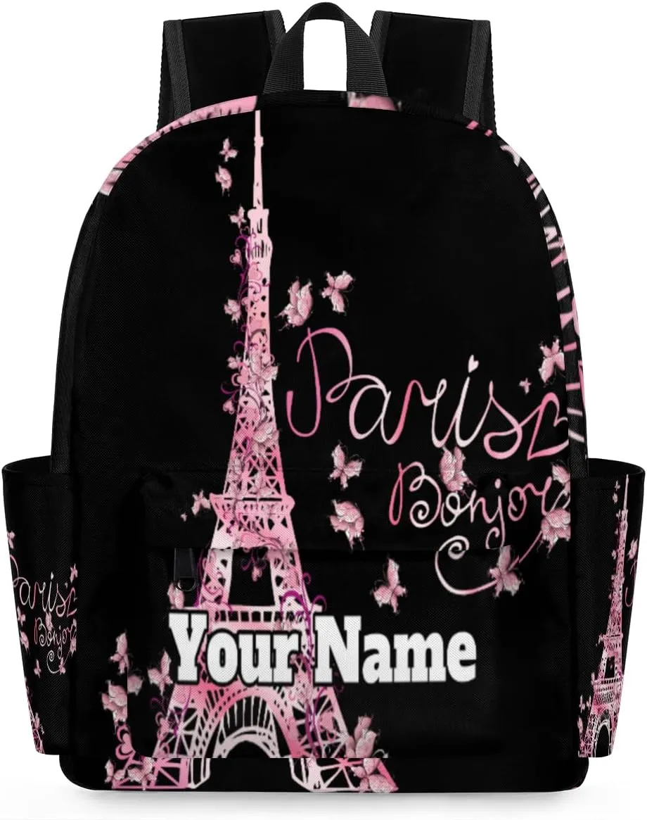Personalized Eiffel Tower Preschool Toddler Backpack for Boys Girls Custom Kids Name Small Bookbags Kindergarten Elementary Backpack, Butterfly Paris