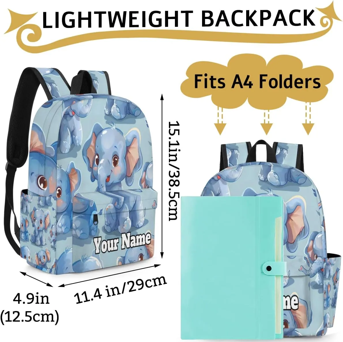 Personalized Elephant Preschool Toddler Backpack for Boys Girls Custom Kids Name Small Bookbags Kindergarten Elementary Backpack, Wild Elephant