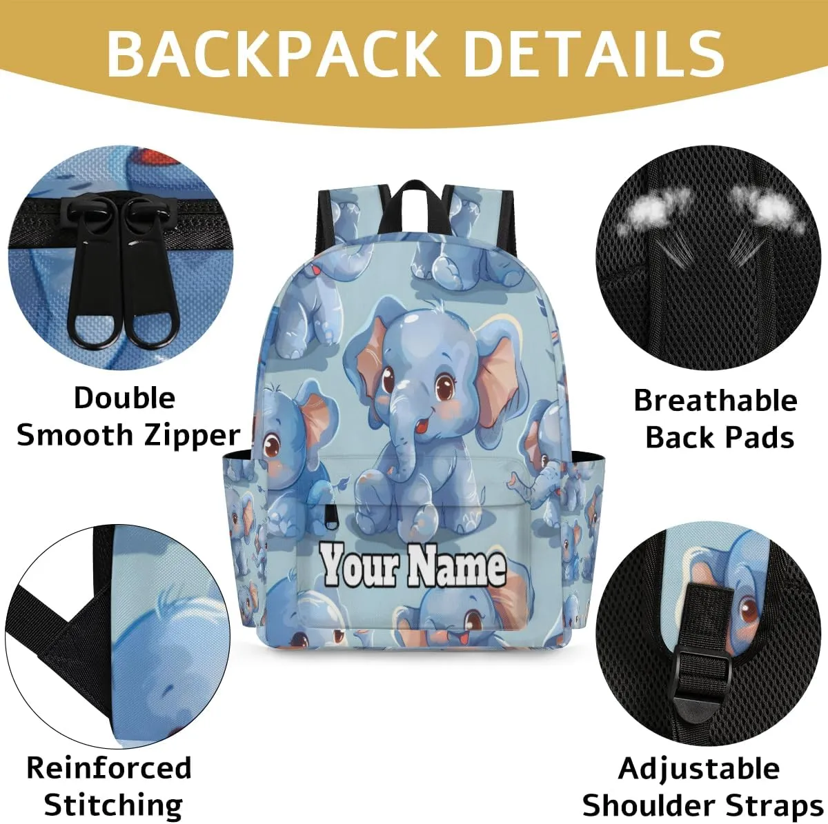 Personalized Elephant Preschool Toddler Backpack for Boys Girls Custom Kids Name Small Bookbags Kindergarten Elementary Backpack, Wild Elephant