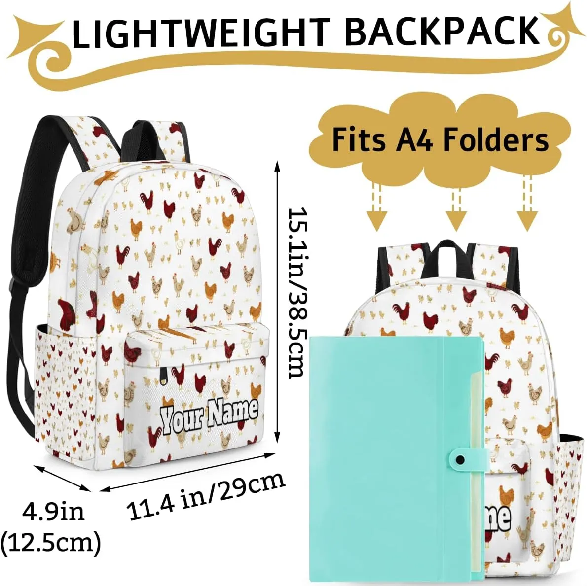 Personalized Farm Roosters Preschool Toddler Backpack for Boys Girls Custom Kids Name Small Bookbags Kindergarten Elementary Backpack, Animal Chicken