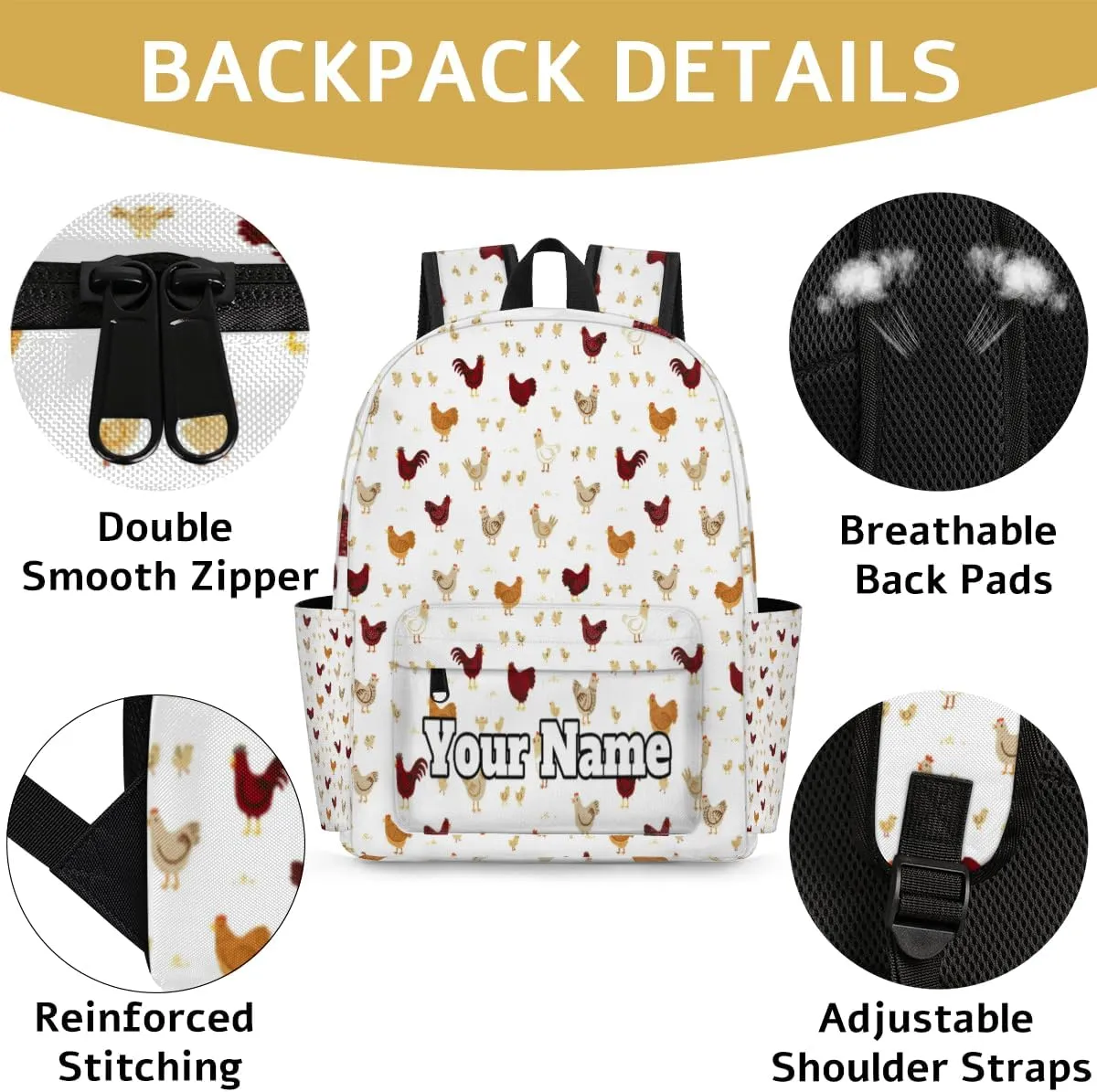 Personalized Farm Roosters Preschool Toddler Backpack for Boys Girls Custom Kids Name Small Bookbags Kindergarten Elementary Backpack, Animal Chicken