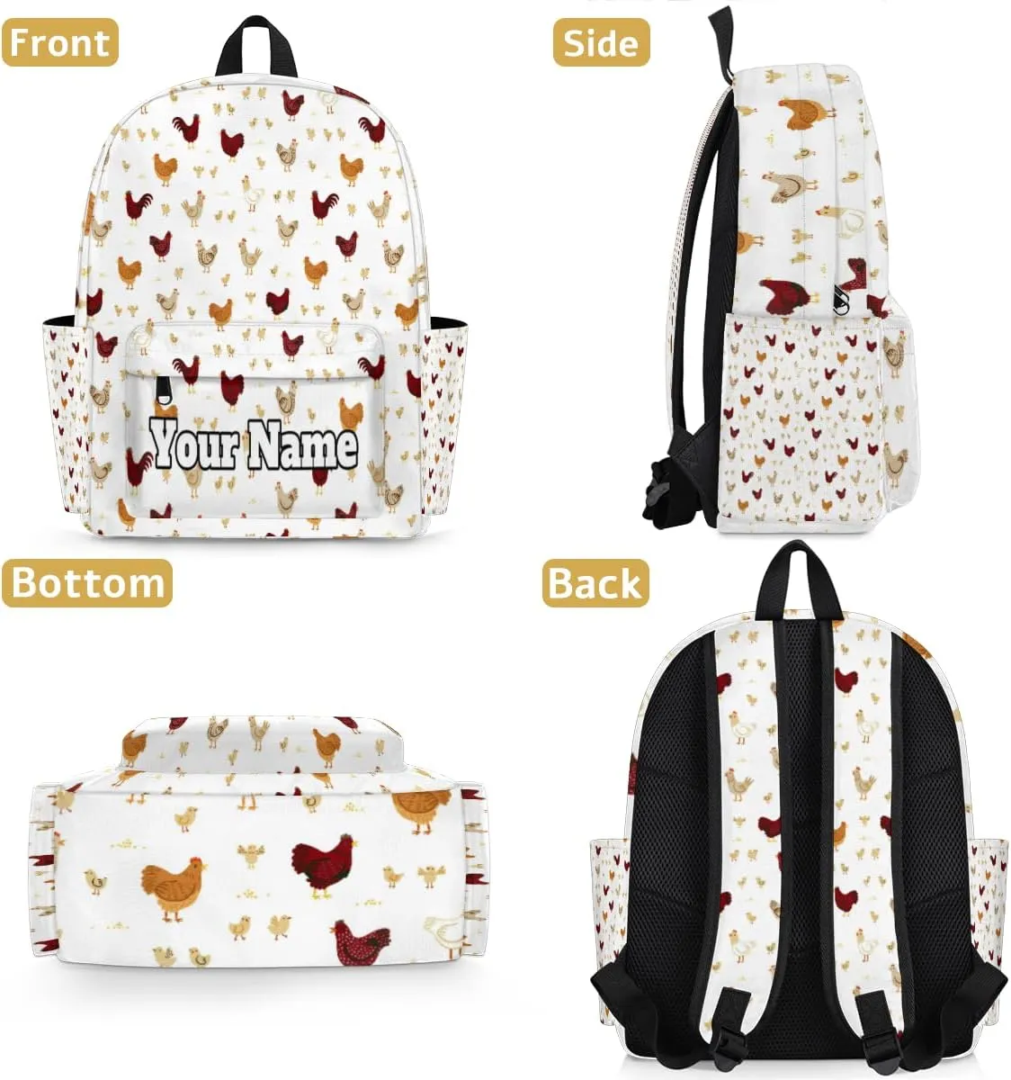 Personalized Farm Roosters Preschool Toddler Backpack for Boys Girls Custom Kids Name Small Bookbags Kindergarten Elementary Backpack, Animal Chicken