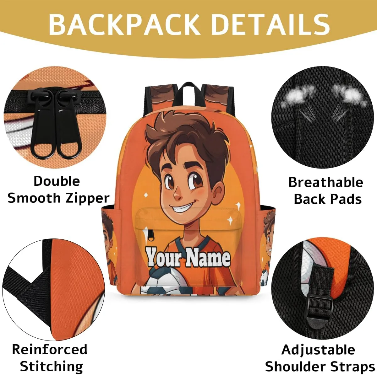 Personalized Football Player Preschool Toddler Backpack for Boys Girls Custom Kids Name Small Bookbags Kindergarten Elementary Backpack, Soccer Ball