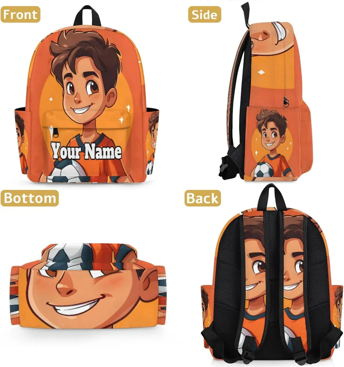 Personalized Football Player Preschool Toddler Backpack for Boys Girls Custom Kids Name Small Bookbags Kindergarten Elementary Backpack, Soccer Ball