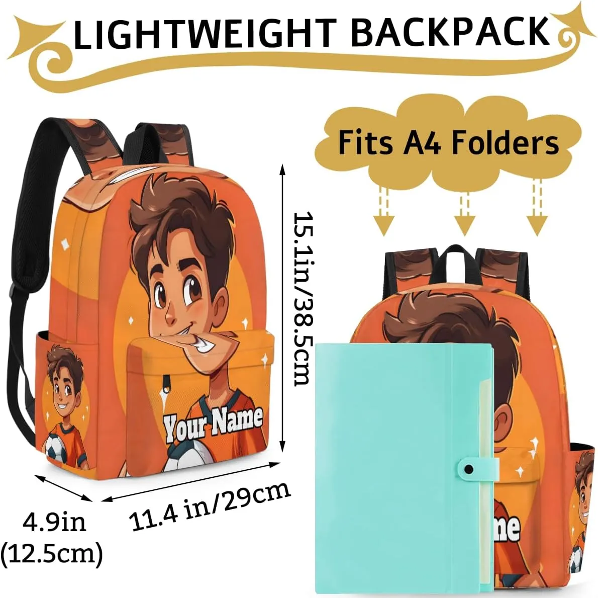 Personalized Football Player Preschool Toddler Backpack for Boys Girls Custom Kids Name Small Bookbags Kindergarten Elementary Backpack, Soccer Ball