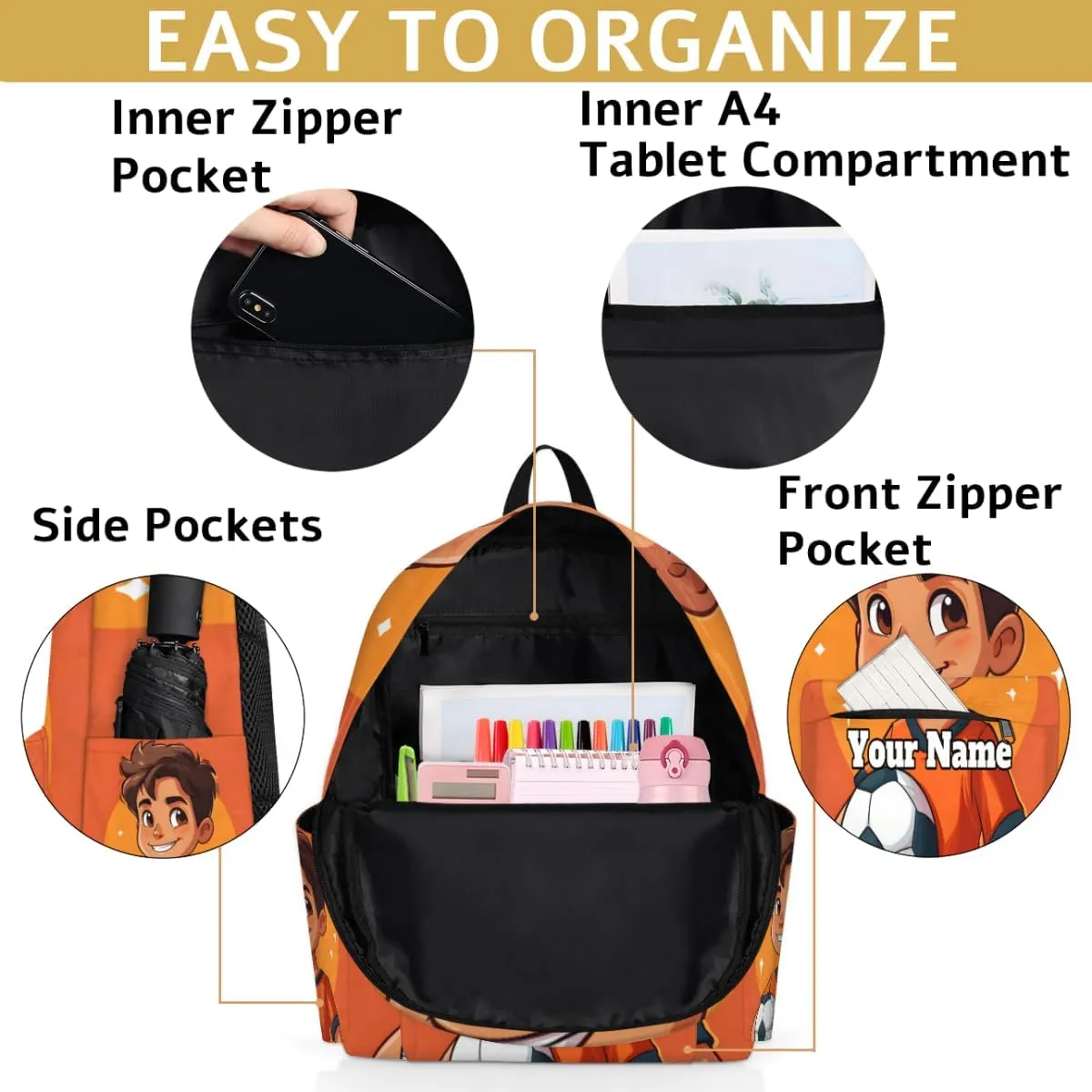 Personalized Football Player Preschool Toddler Backpack for Boys Girls Custom Kids Name Small Bookbags Kindergarten Elementary Backpack, Soccer Ball