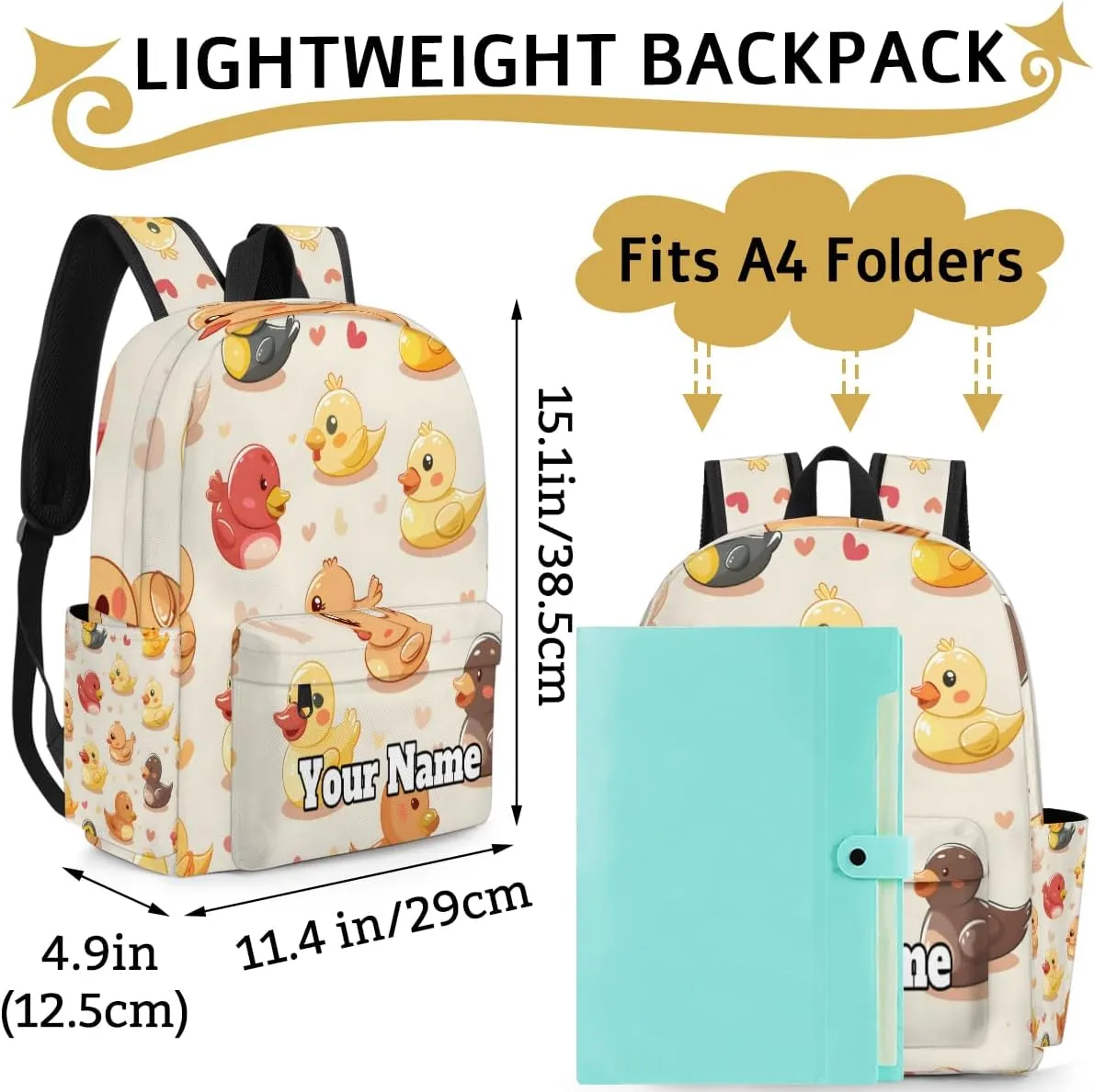 Personalized Funny Duck Preschool Toddler Backpack for Boys Girls Custom Kids Name Small Bookbags Kindergarten Elementary Backpack, Duck Animal
